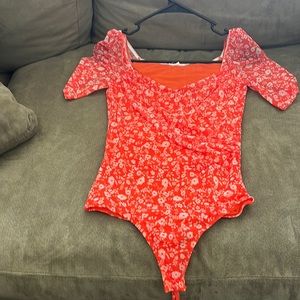 Bright Orange Floral Bodysuit